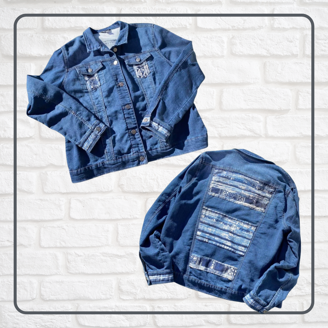 Upcycled denim jacket with batik