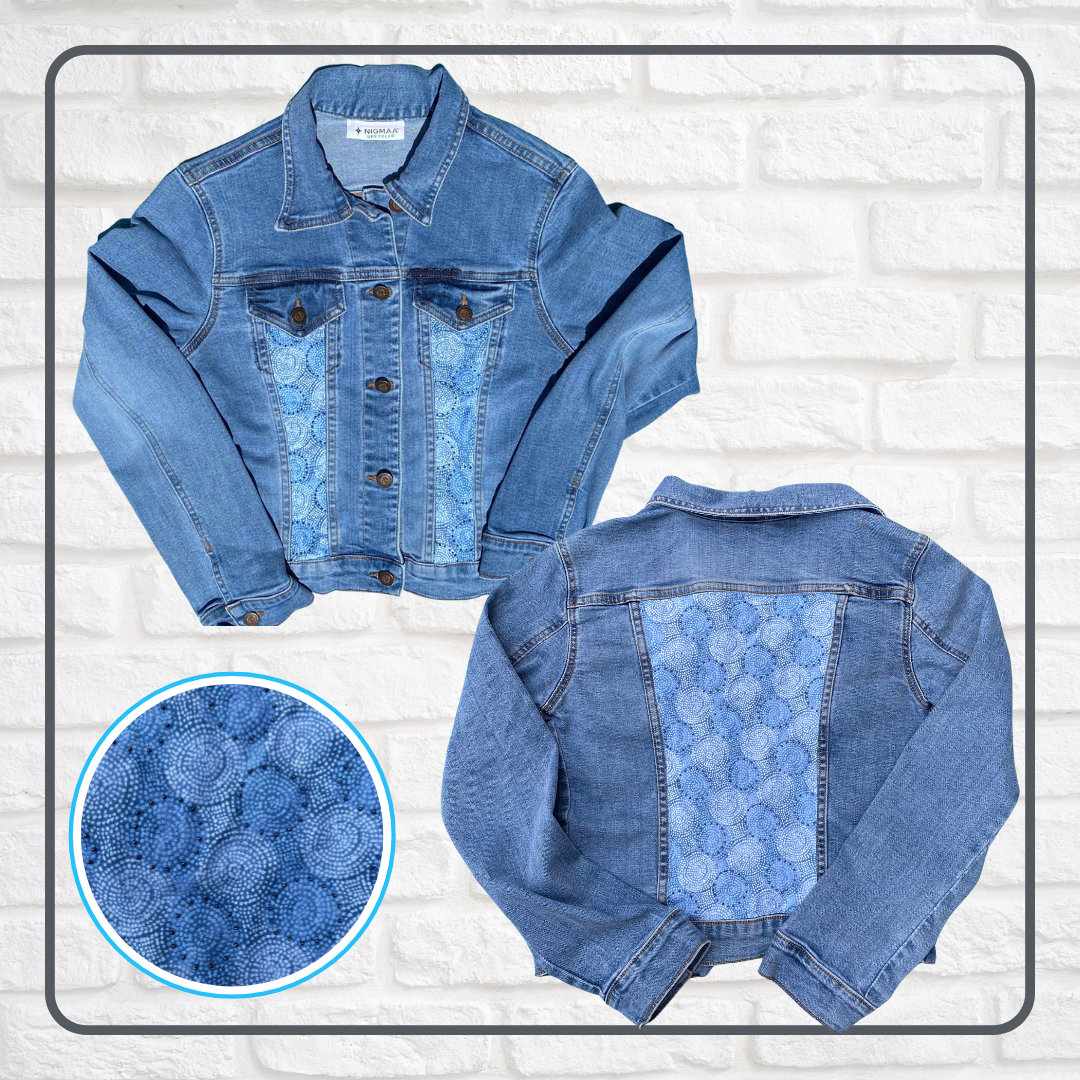 Upcycled denim jacket with beaded circles