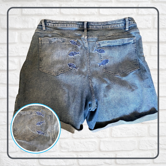 Upcycled Jean shorts with fish appliqués